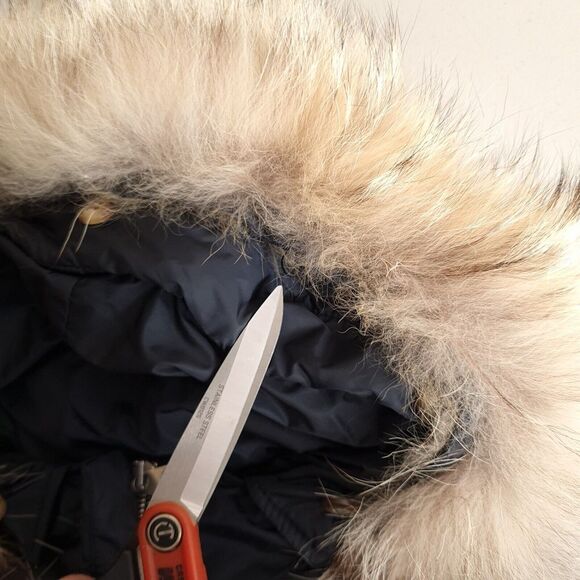 Lempelius Down Jacket Womens Large Blue Quilted Puffer Removable Fur Trim Hooded - Picture 3 of 16